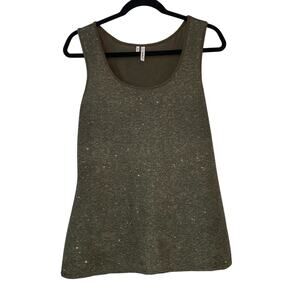 Studio Y Women’s Sleeveless Sparkle Tank Top Large Olive Metallic Shimmer Bling